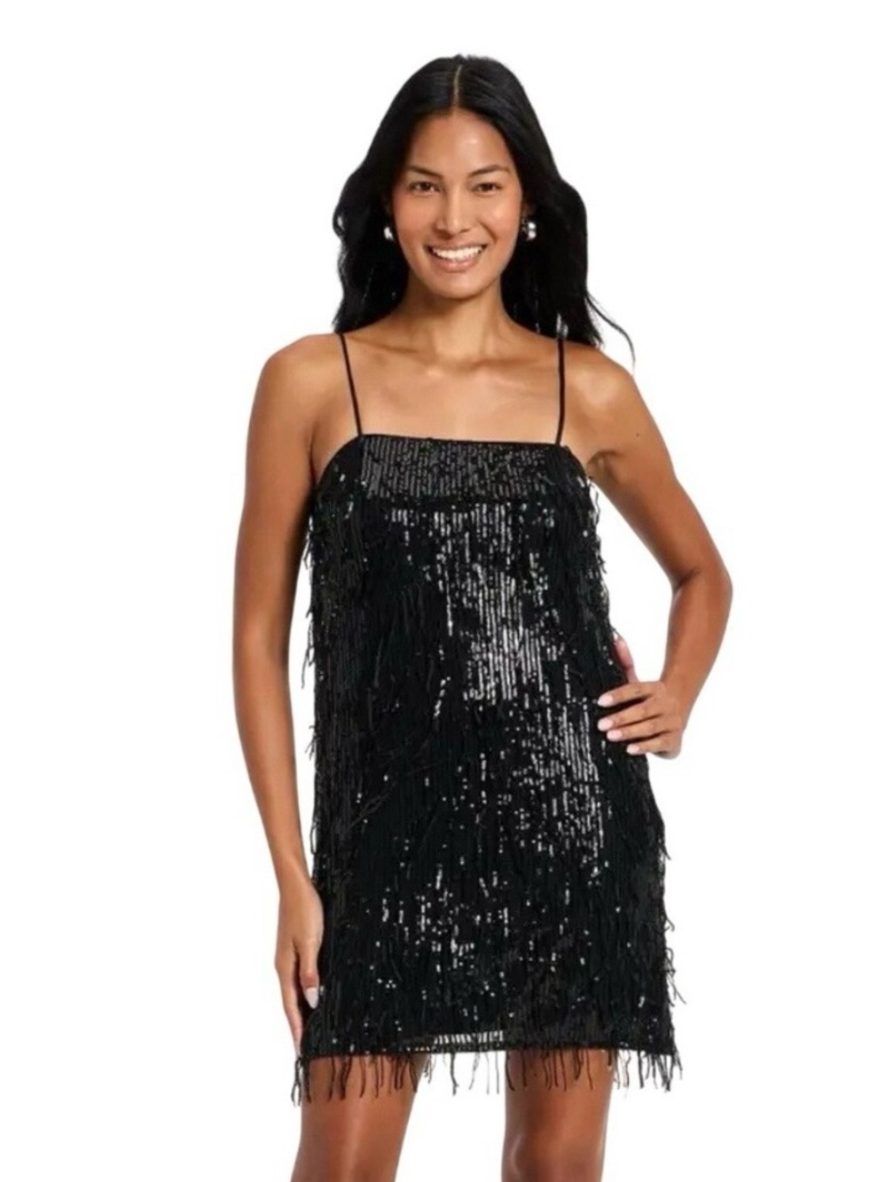 a new day Black Sequin Fringe Dress